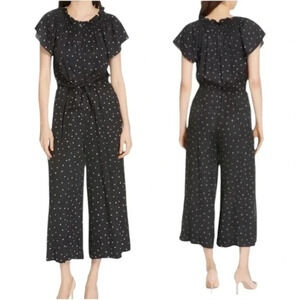 REBECCA TAYLOR | Silk Painted Dot Jumpsuit in Black Combo | Wide Leg Cropped | 2